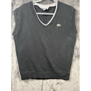 Lacoste Club Sweater Vest Black Crocodile Logo V Neck Size Small